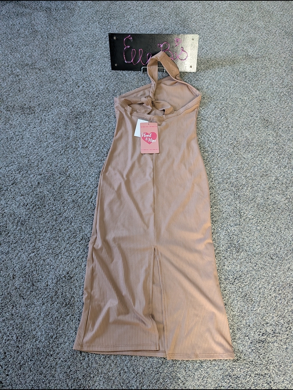 Nwt One-Shoulder Ribbed Midi Dress - Tan S - Picture 4 of 6